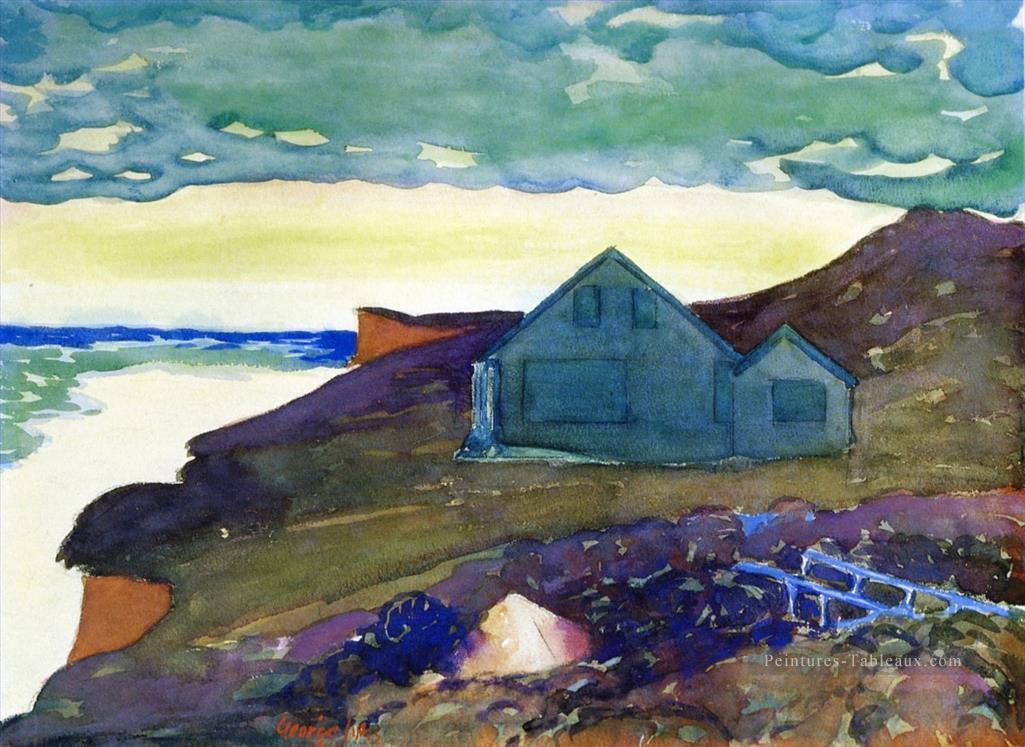 maison sur le point George luks paysage de plage d’aquarelle Peintures à l'huile